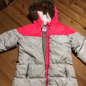 Frost free long hooded puffer girl’s coat